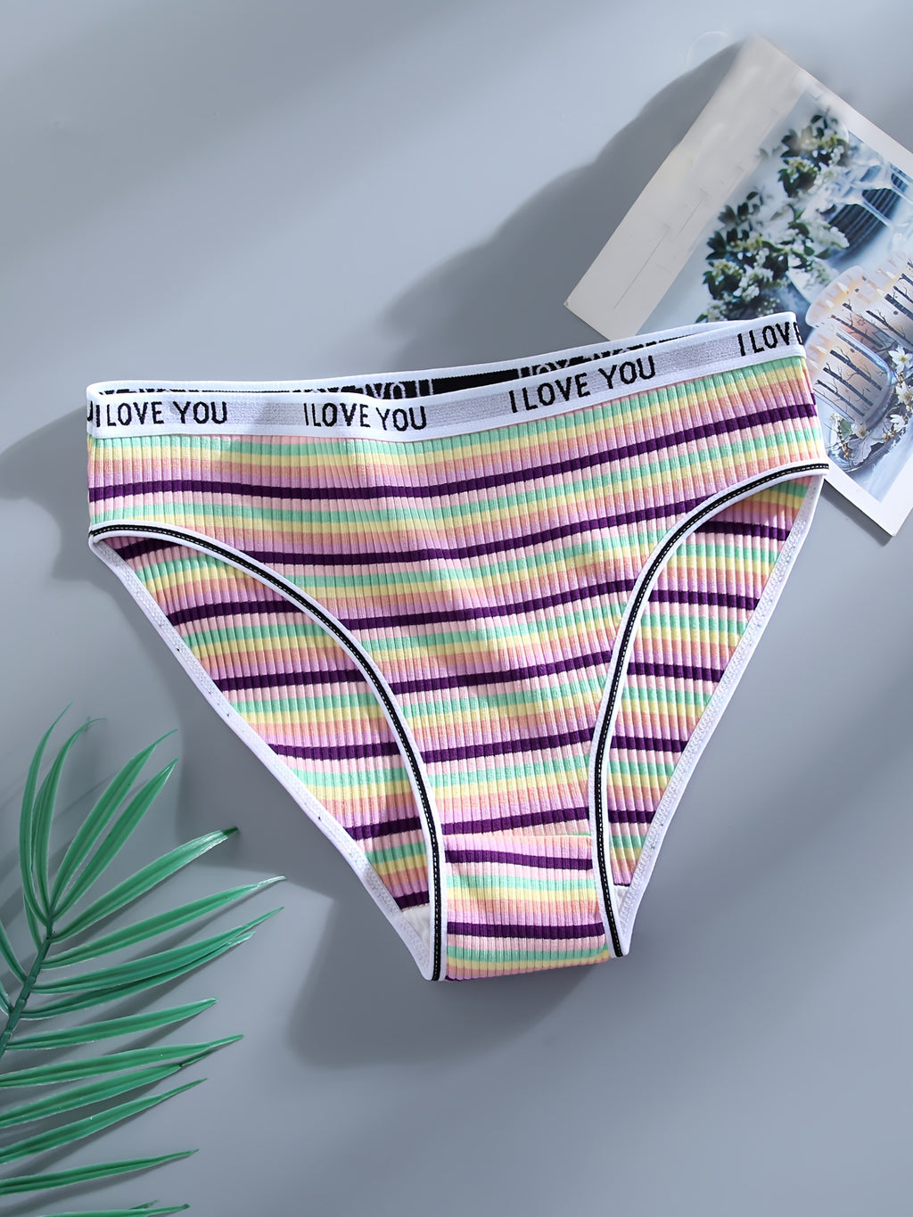 10pcs Women's Colorful Striped Low-Rise Briefs - Breathable Blend with Elastic Waistband, \