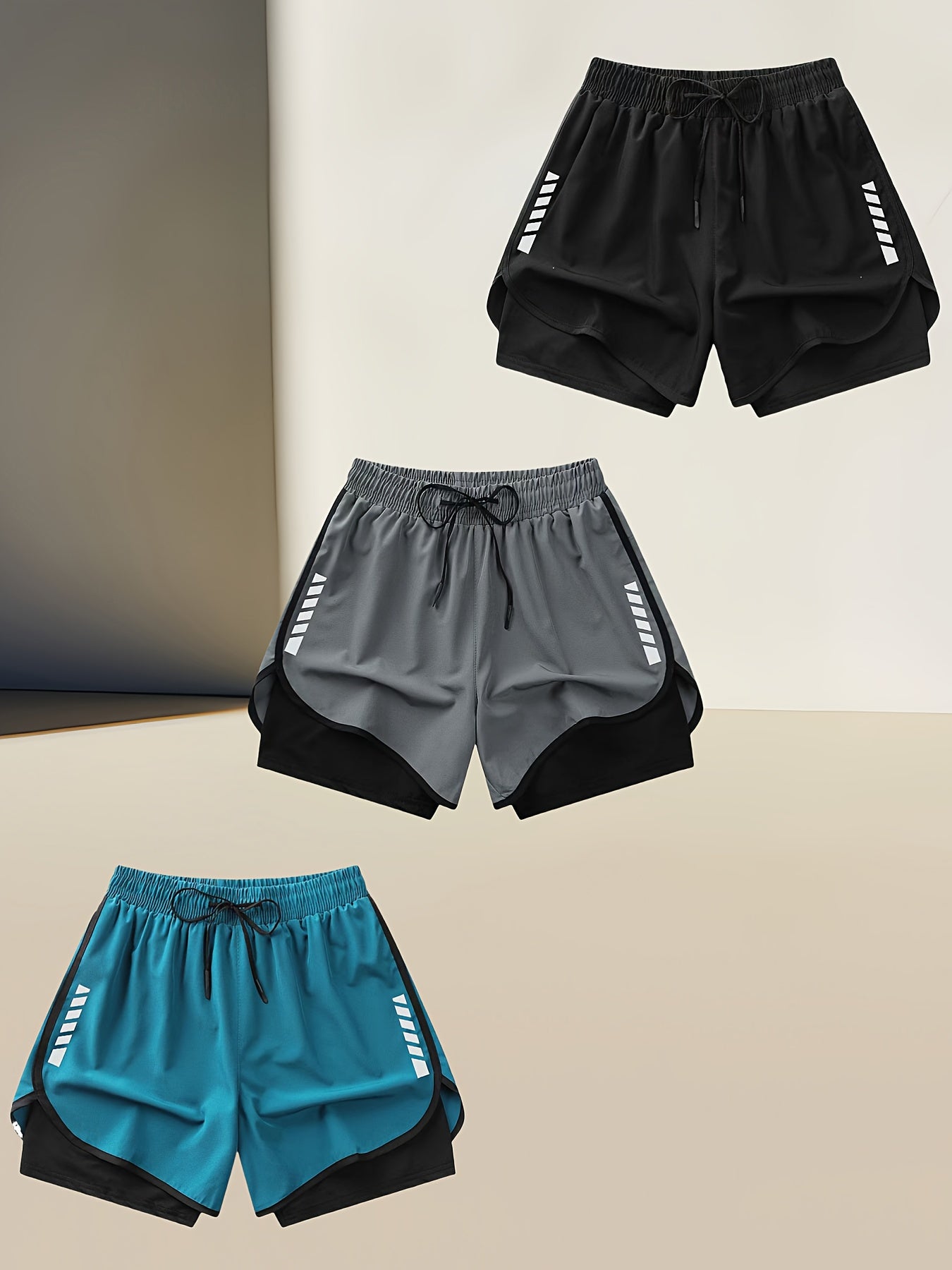 3-Pack Fake Two-Piece Summer Sports Shorts for Men And Women Quick-Drying Three-Point Running Training Fitness Lining American Basketball Two-In-One Shorts for Middle-Aged And Young People