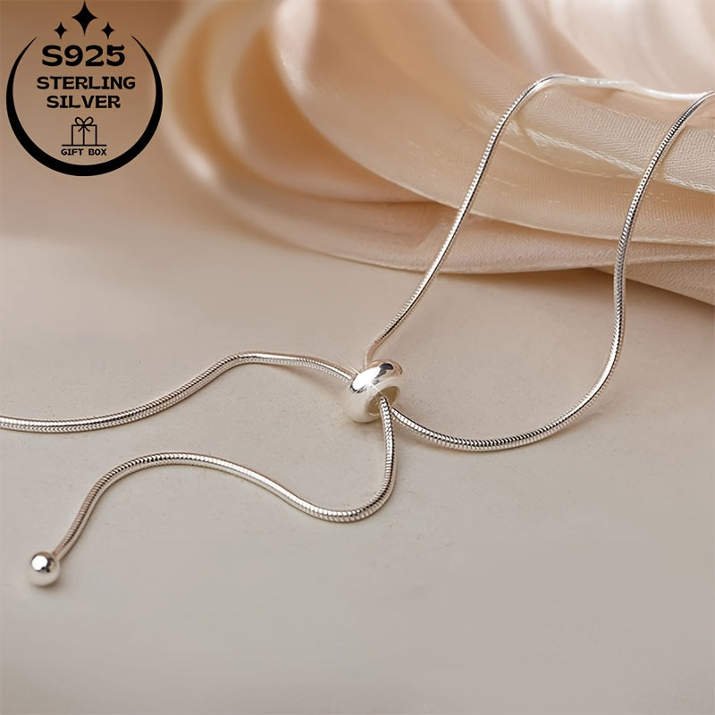 Elegant 925 Sterling Silver Long Adjustable Tassel Necklace for Women - Minimalist Luxury Design, Perfect for All Occasions & Ideal Holiday Gift, Festive Accessory|Sophisticated Accessory|Adjustable Length Necklace