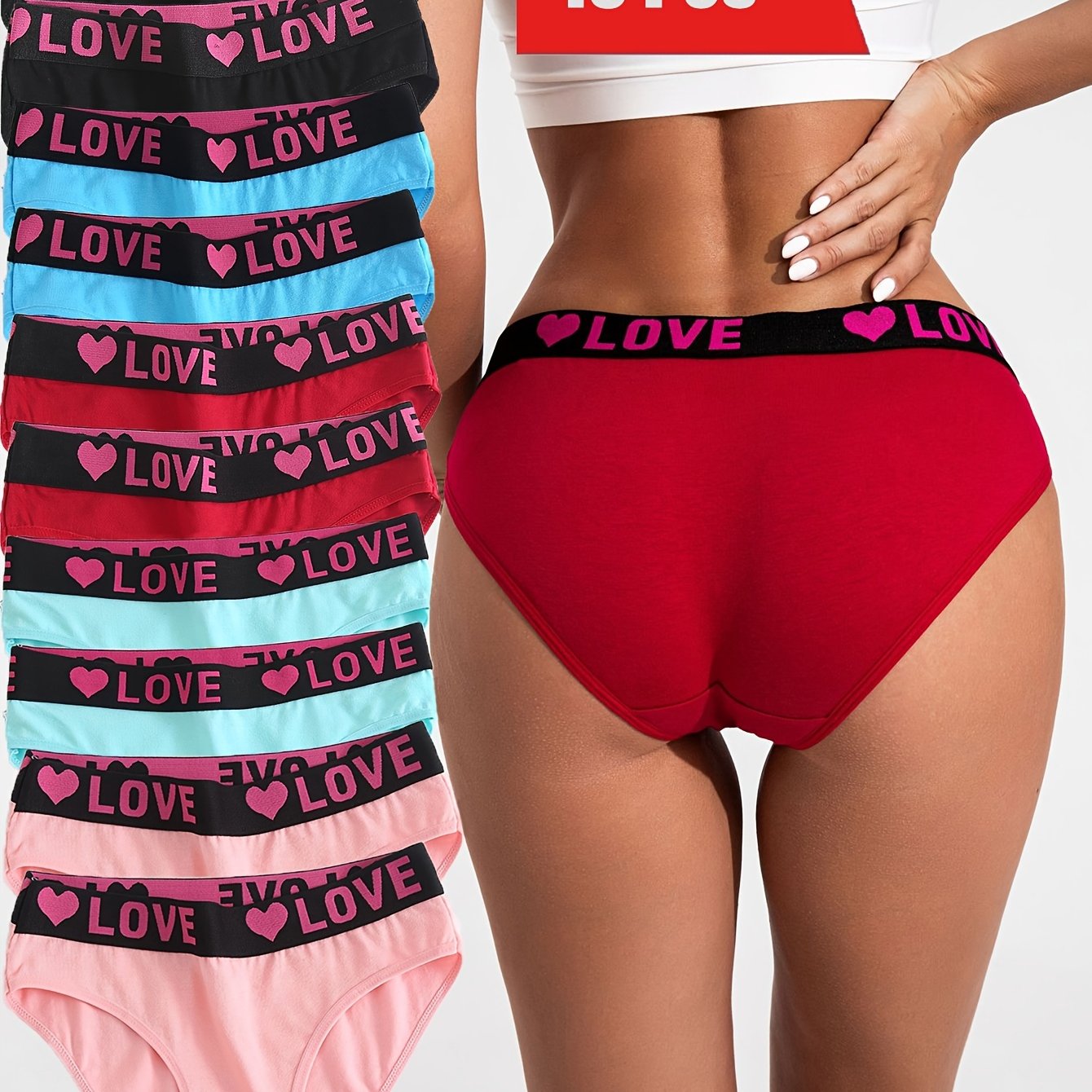 10-Pack Elegant Cotton Briefs for Women, Mid-Rise Comfortable Breathable Underwear with Wide Elastic Waistband, Assorted Alphabet Patterns