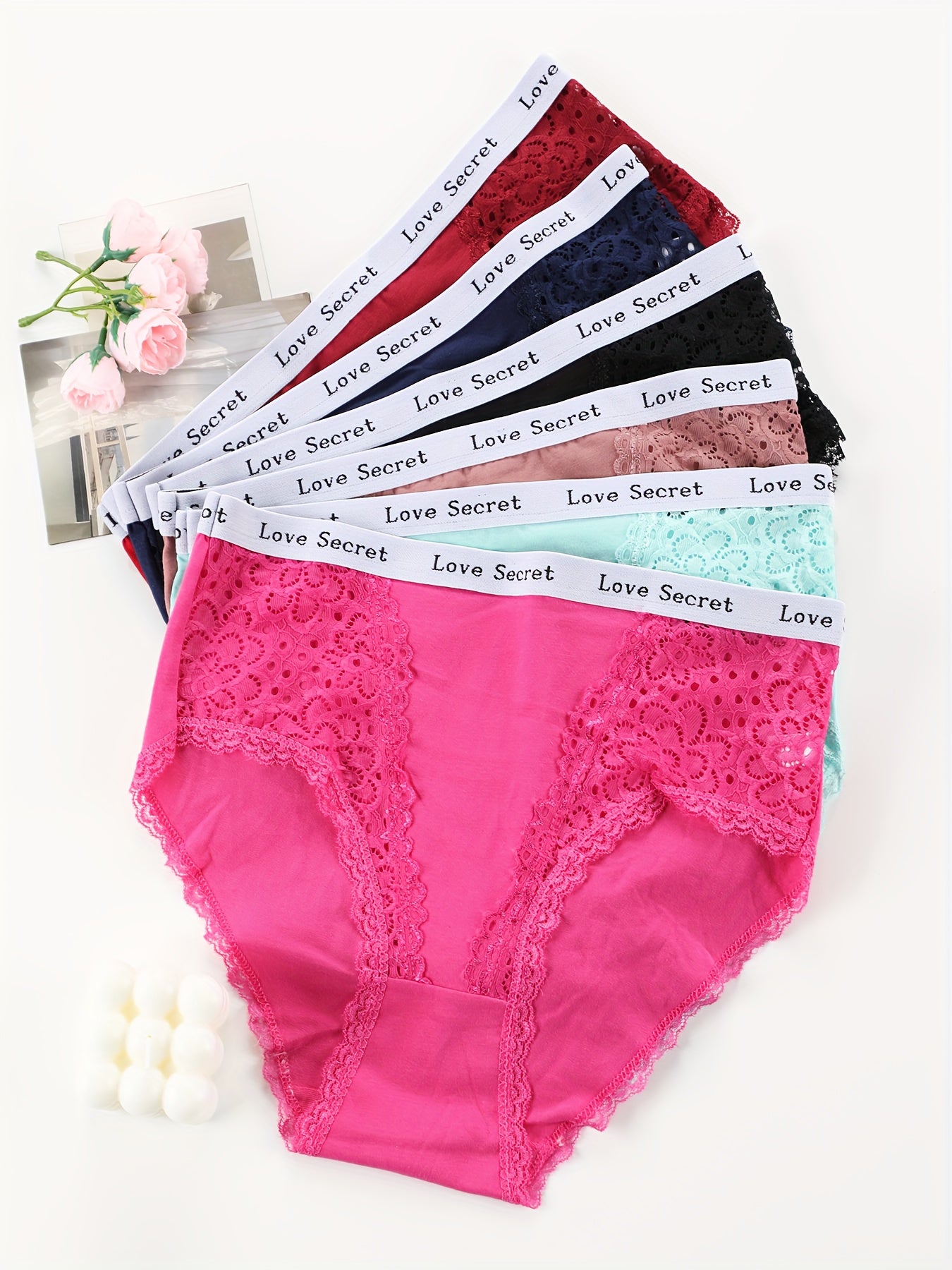 6-Pack Elegant Lace Embroidered Women's Briefs - Soft, Comfortable Mid-Rise Underwear with \
