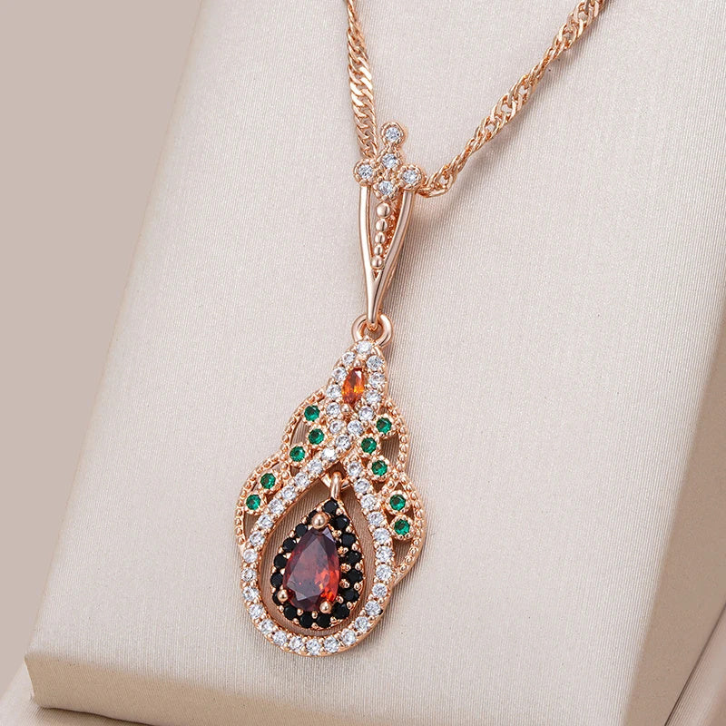 1pc Golden Color Love Heart Flower Pendant Necklace for Women Teardrop Cut Red Stone Accessories Vintage Jewelry for pretend play, Perfect for Winter, New Year