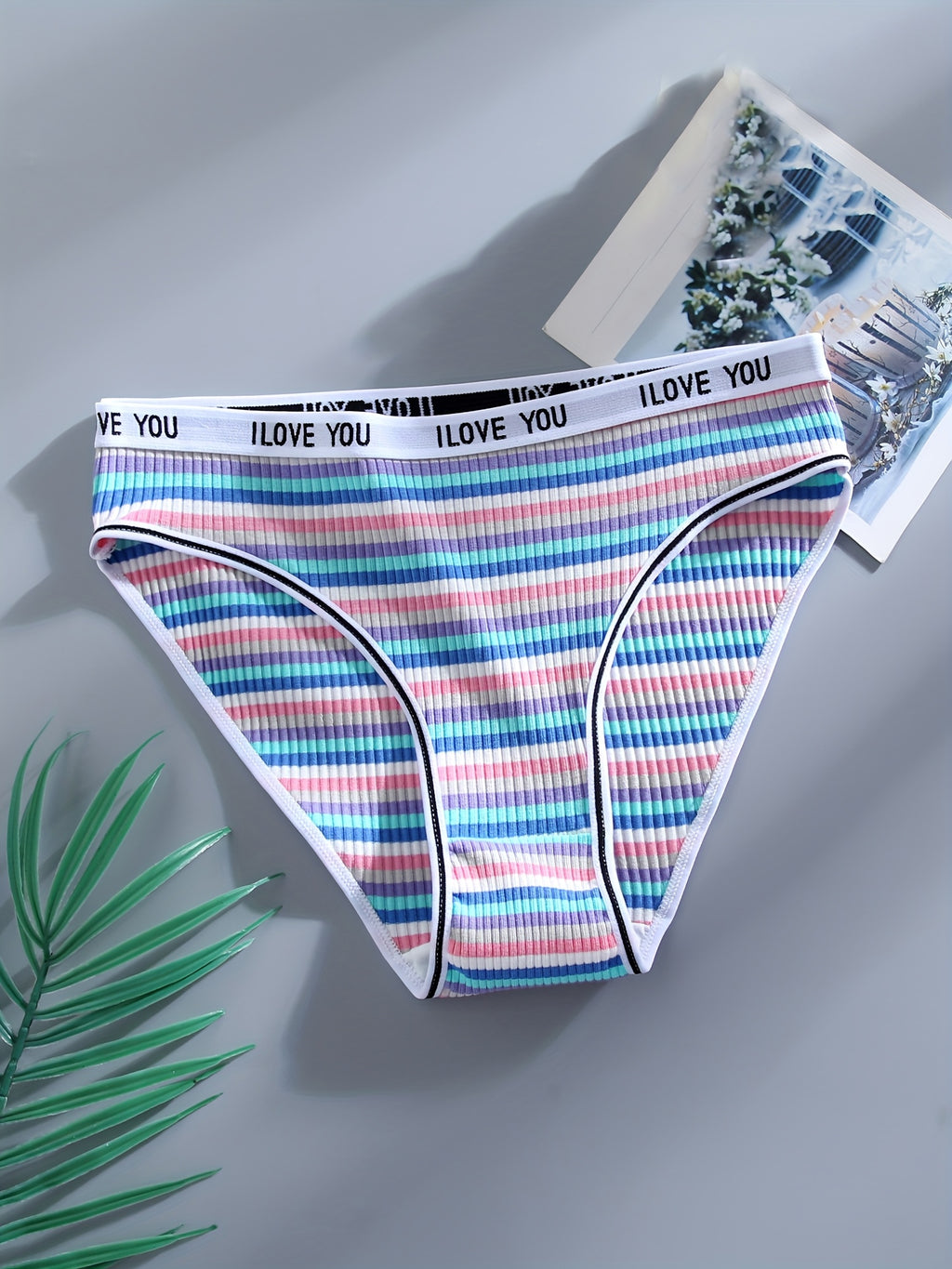 10pcs Women's Colorful Striped Low-Rise Briefs - Breathable Blend with Elastic Waistband, \