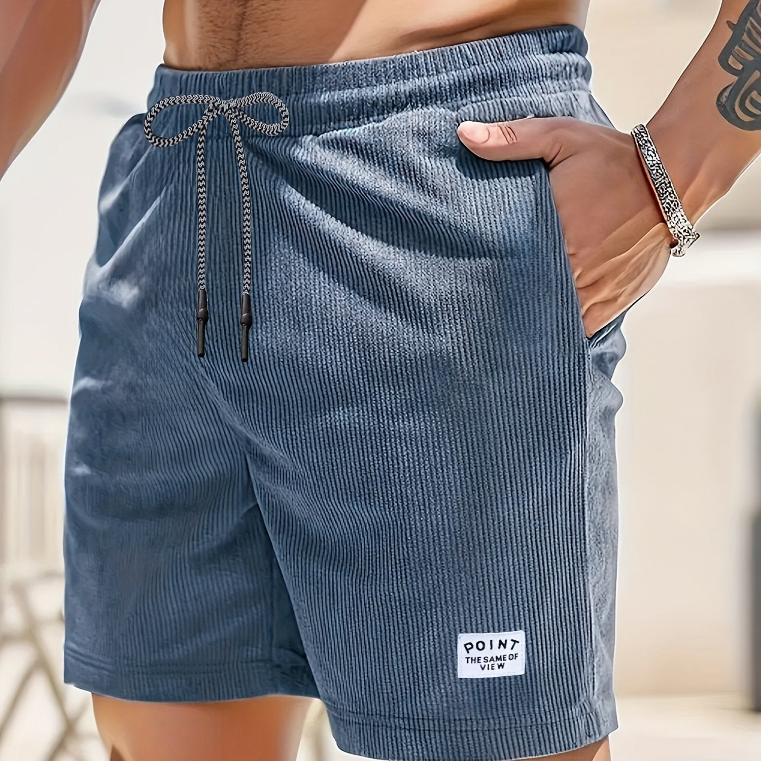 Men's Casual Corduroy Shorts - Solid Beige with Drawstring Waist, Comfortable Summer Wear for Outdoor & Leisure Activities, Outdoor Shorts | Drawstring Shorts | Relaxed Fit Shorts