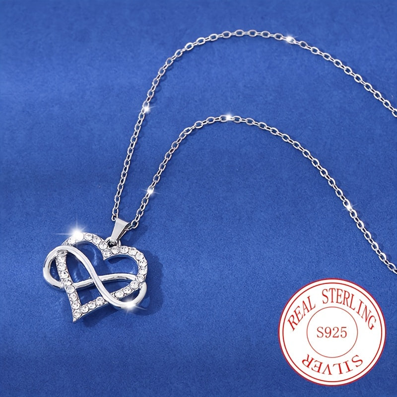 1pc Elegant 925 Sterling Silver Heart Pendant Necklace with Cubic Zirconia - Mobius Link Design, Perfect Gift for Birthdays, Weddings, Valentine'S Day, Easter, Ramadan, Mother'S Day, Valentine'S Day Necklace|Elegant Necklace|Durable Jewelr