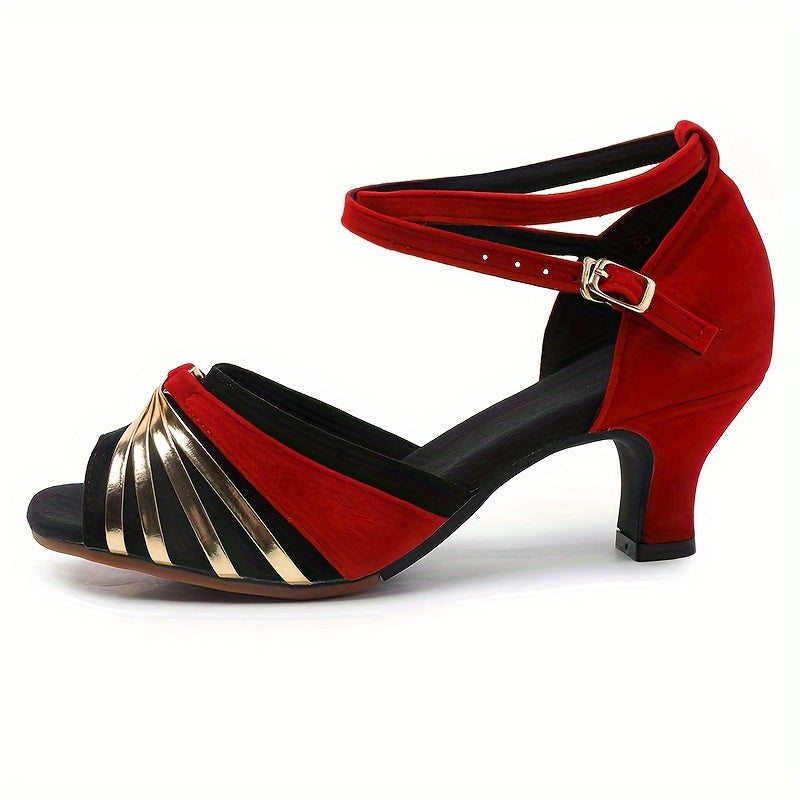Women's Latin Salsa Dance Heels: Cross Strap Design & Ankle Strap Buckle For Comfort & Style!