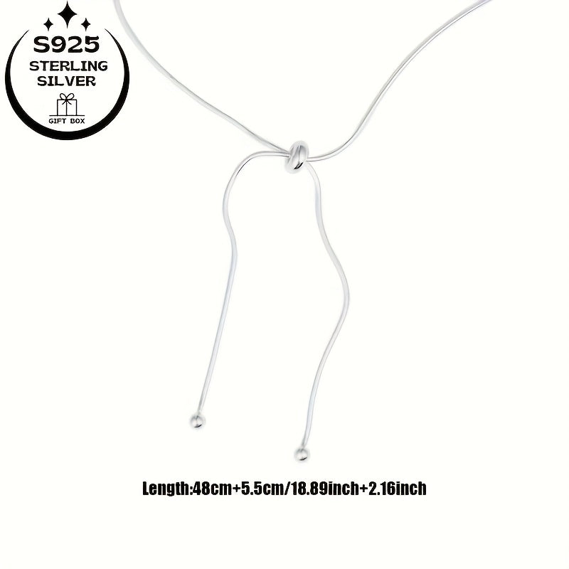 Elegant 925 Sterling Silver Long Adjustable Tassel Necklace for Women - Minimalist Luxury Design, Perfect for All Occasions & Ideal Holiday Gift, Festive Accessory|Sophisticated Accessory|Adjustable Length Necklace