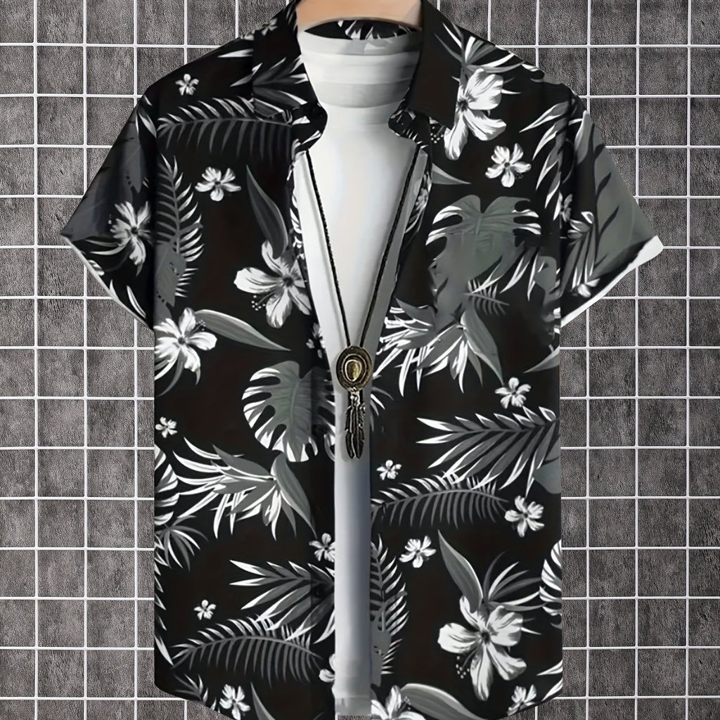 Men'S Summer Short-Sleeve Button-Up Shirt with Prints