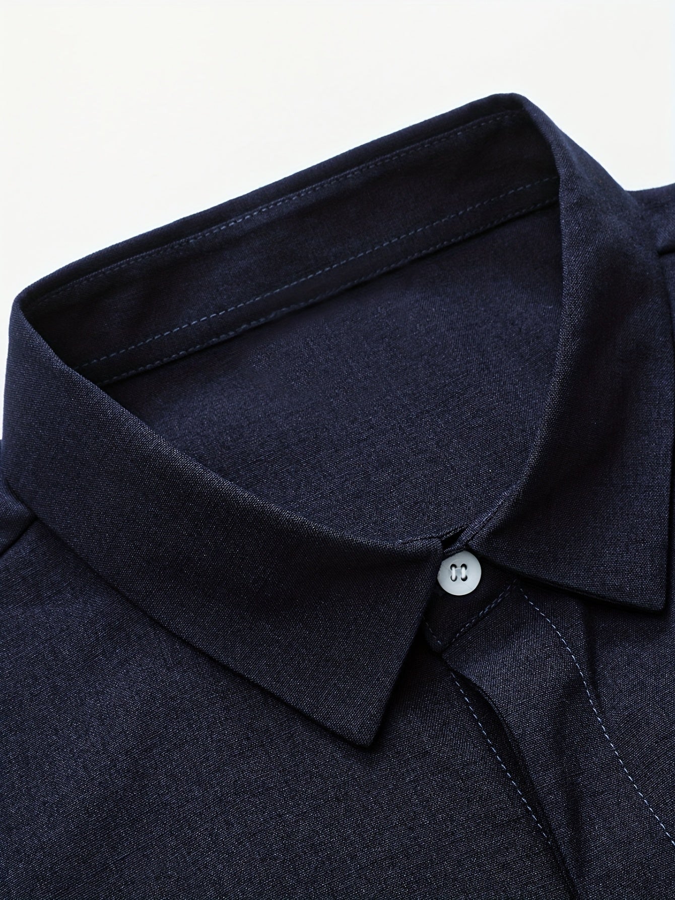 Men's Navy Blue Casual Short-Sleeve Shirt with Invisible Button Detail - Perfect for Beach, Summer Parties, Camping, and Outdoor Activities, Beach Party Attire | Mandarin Collar Shirt | Solid Color Top