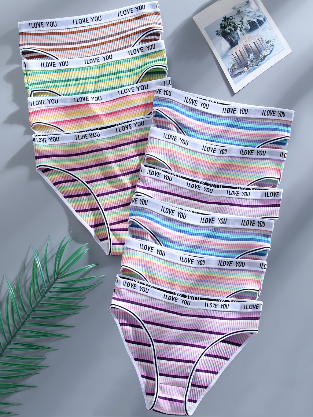 10pcs Women's Colorful Striped Low-Rise Briefs - Breathable Blend with Elastic Waistband, \
