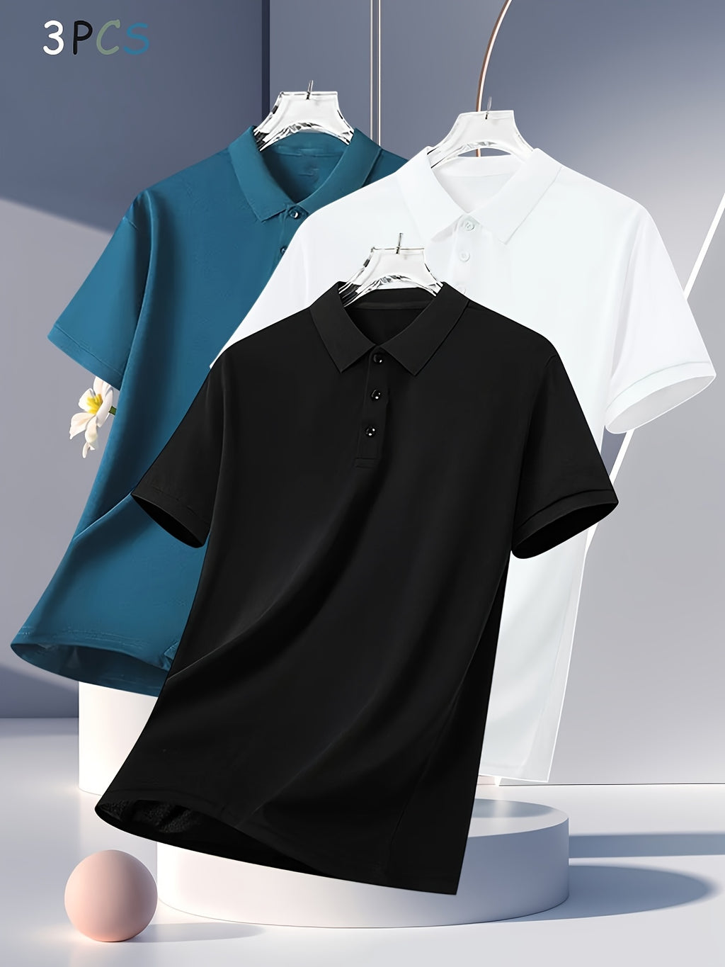 3pcs Men's Summer Shirts - Breathable Short Sleeve Casual & Business Casual Tops with Classic Collar, Loose Fit, Solid Color (Navy\u002FOlive\u002FBlack) - 2025 Trending Styles