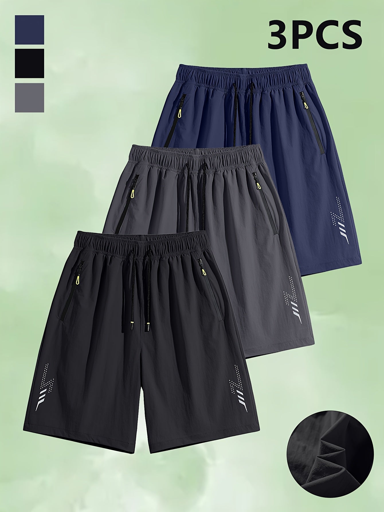 Elson OBM 3pcs Men's Spring\u002FSummer New Sports Shorts with Drawstring Waist and Zip Pocket Design, Suitable for Running and Training, Machine Washable, Spring\u002FSummer Fitness Wear