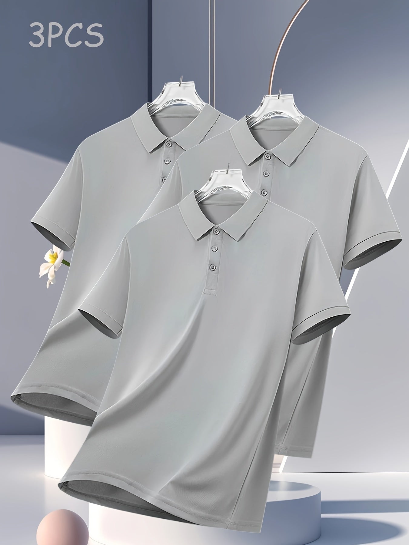 3pcs Men's Casual Shirts - Breathable Polyester, Button-Up, Short Sleeve in Black, White, & Navy - Ideal for Summer Sports & Leisure