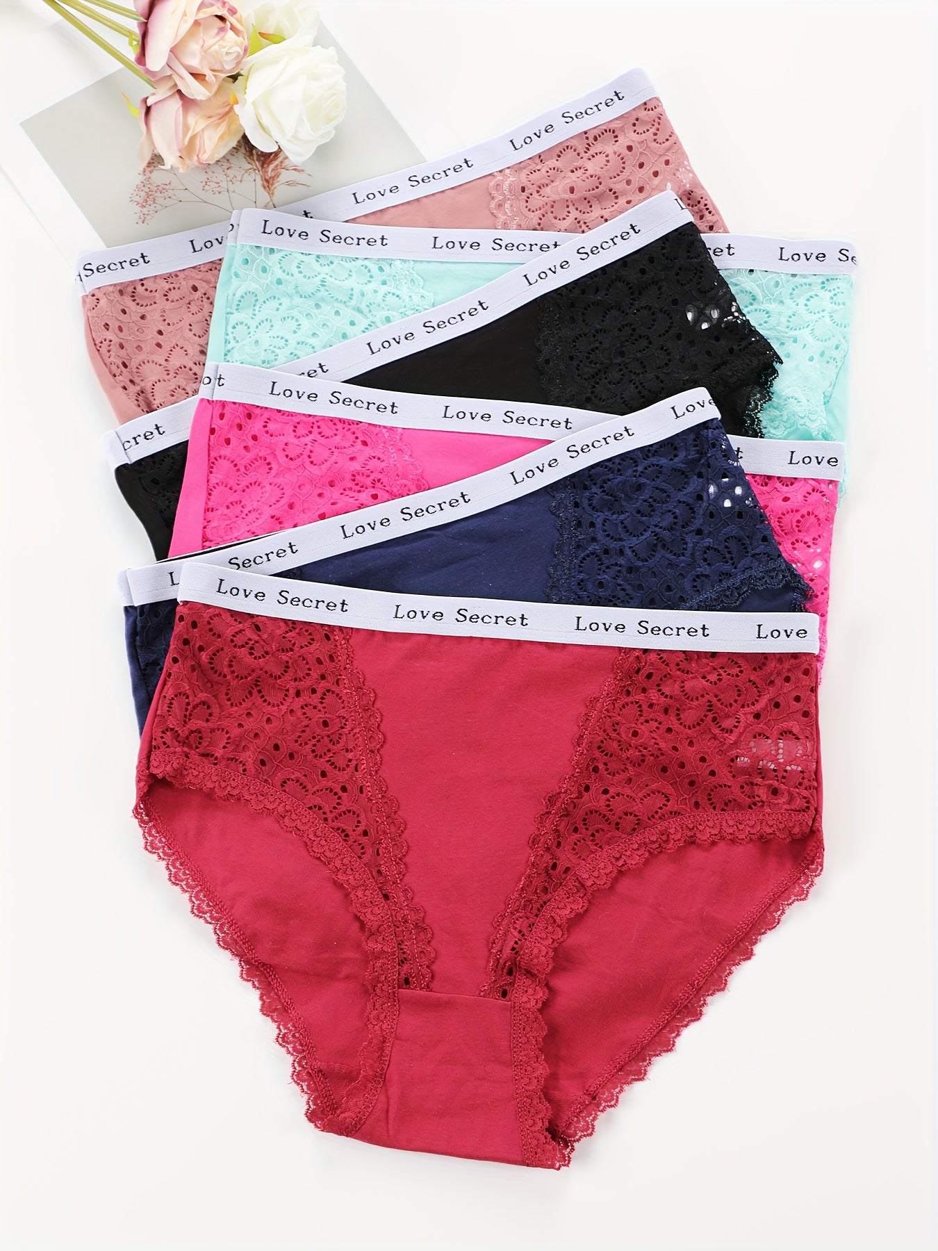 6-Pack Elegant Lace Embroidered Women's Briefs - Soft, Comfortable Mid-Rise Underwear with \