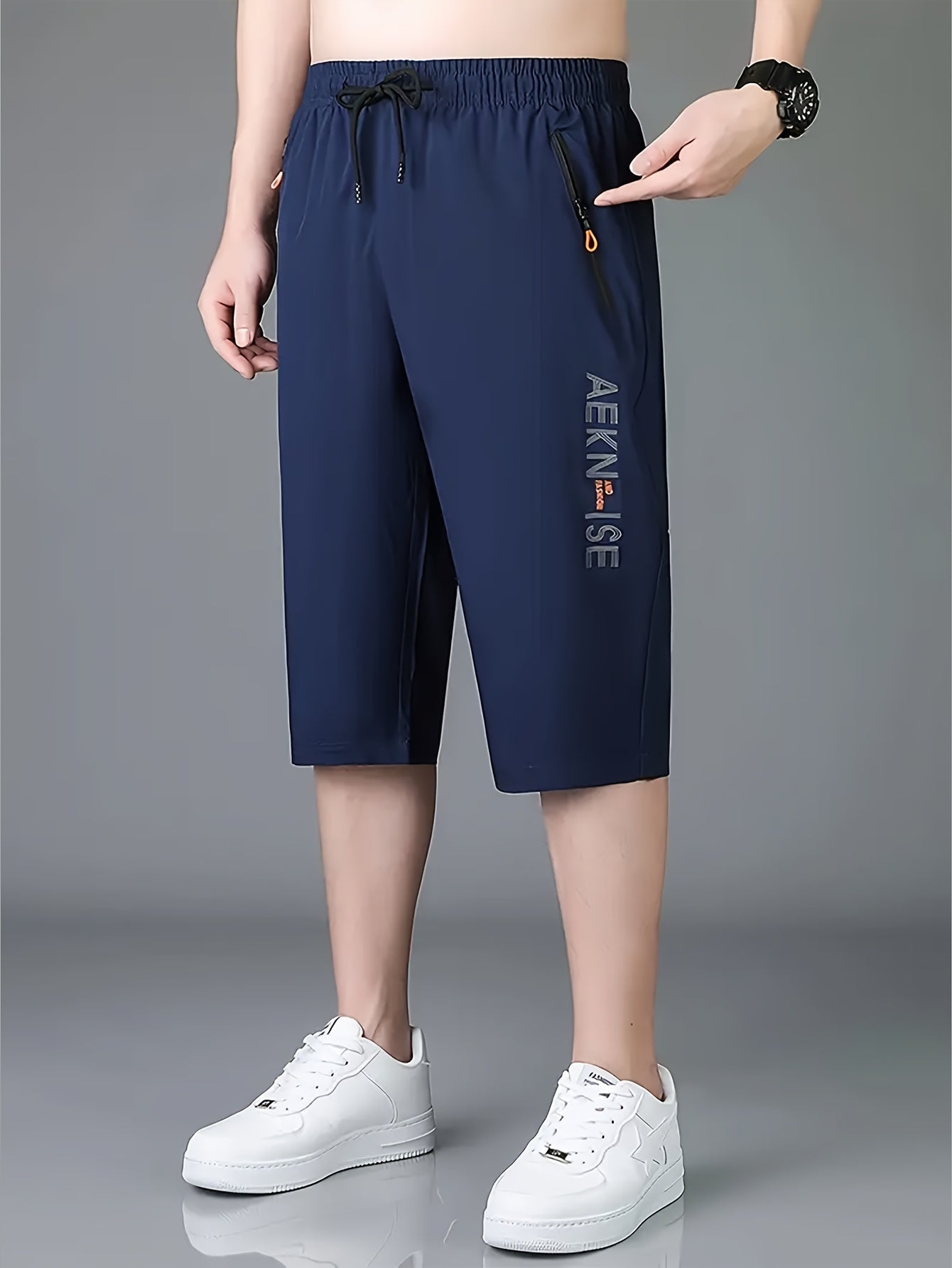 1pc Ice Slippy Fiber Fabric Casual Men's Quick-Dry Five-Pocket Summer Shorts Suitable for Running, Fitness, Basketball, etc