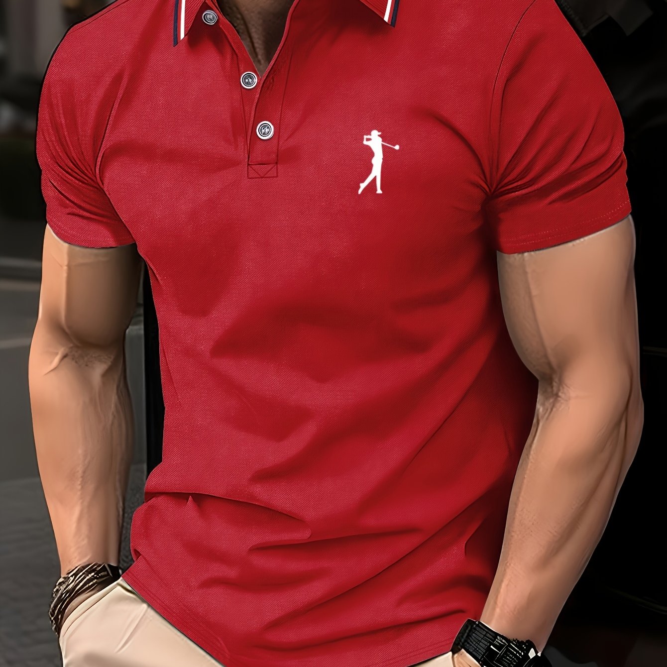 Golf Print Polo Shirt, Men'S Top, Summer Casual Short-Sleeve Shirt