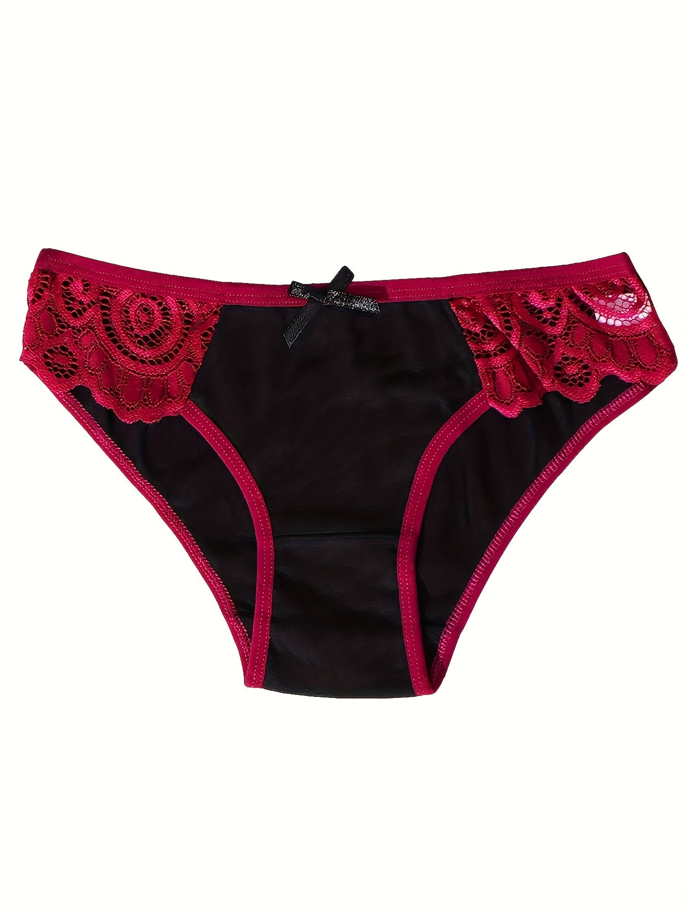 6pcs Women's Contrast Lace Underwear - Sexy Breathable Briefs with Bow Detail, Color Block Design & Floral\u002FGeometric Patterns, Soft Stretch Fabric for Everyday Comfort, Cute Underwear, Feminine Lingerie, Elegant Bow Detail, Intricate Lacework