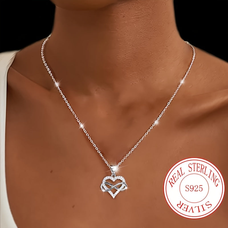 1pc Elegant 925 Sterling Silver Heart Pendant Necklace with Cubic Zirconia - Mobius Link Design, Perfect Gift for Birthdays, Weddings, Valentine'S Day, Easter, Ramadan, Mother'S Day, Valentine'S Day Necklace|Elegant Necklace|Durable Jewelr