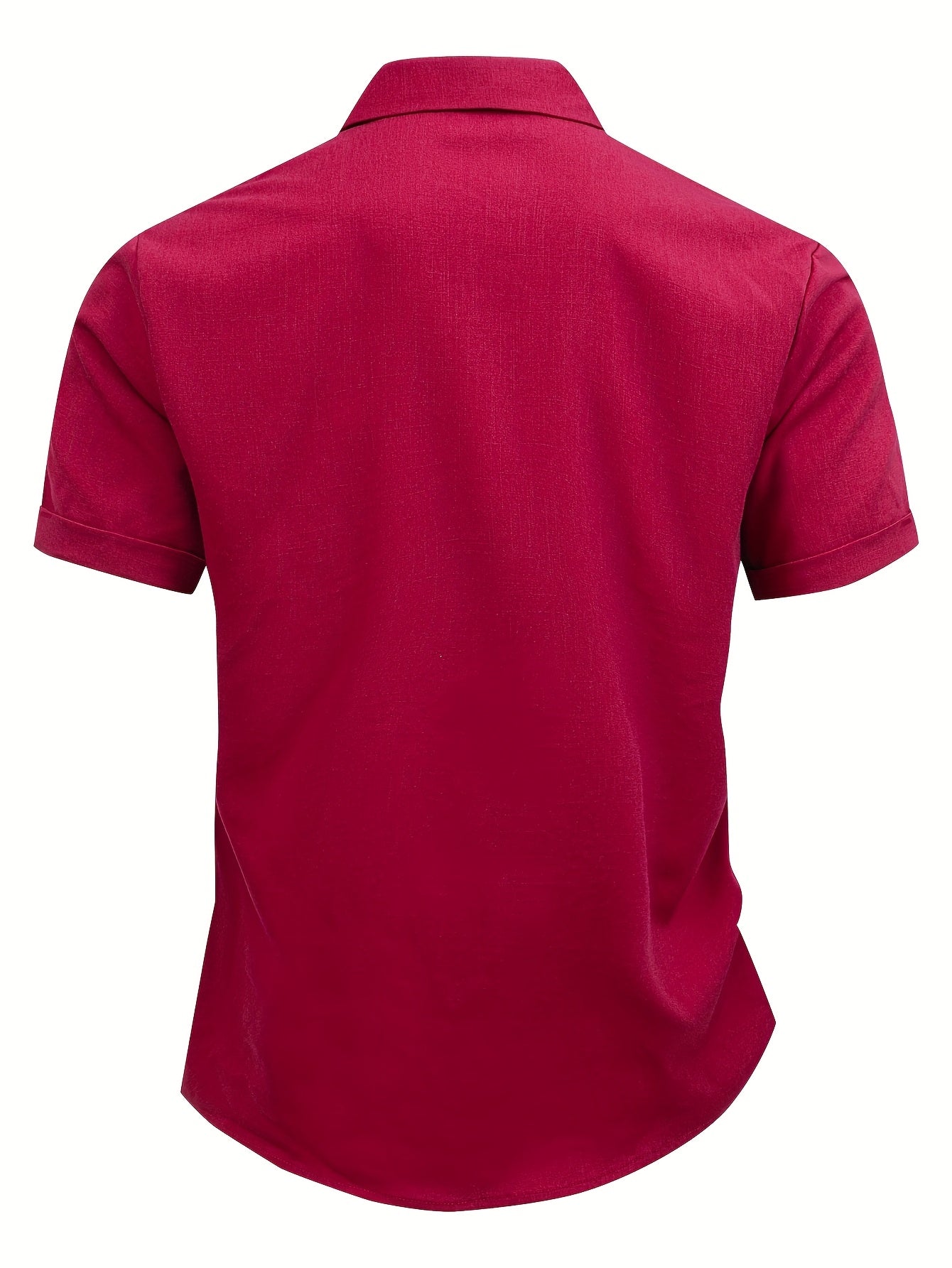 Men's red solid color shirt short sleeved casual shirt Men's invisible button shirt beach casual party summer camping fishing outdoor shirt